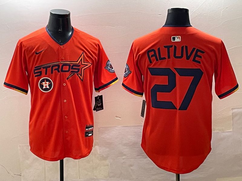 Men Houston Astros #27 Altuve Orange Three generations Joint Name 2025 Nike MLB Jersey style 8->houston astros->MLB Jersey